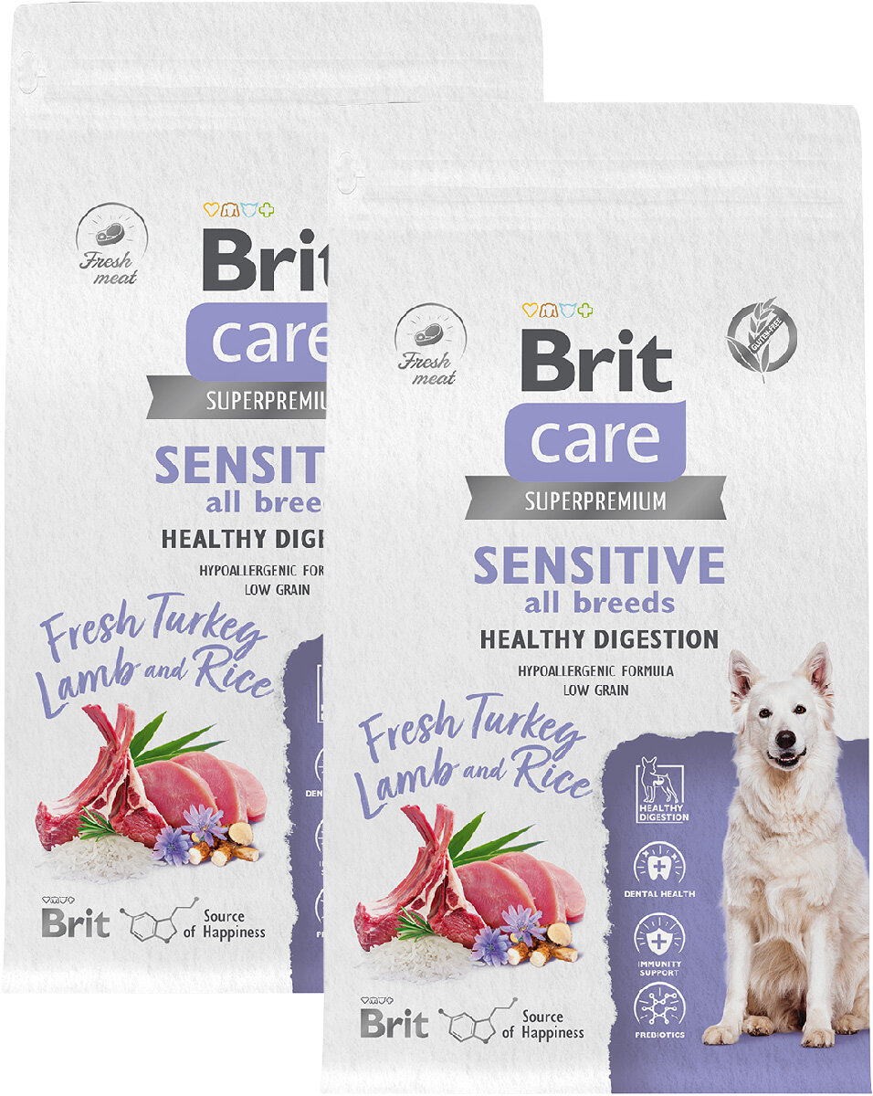 BRIT CARE DOG ADULT SENSITIVE HEALTHY DIGESTION для взрослых собак всех пород с чувствительным пищеварением с индейкой и ягненком (1,5 + 1,5 кг)