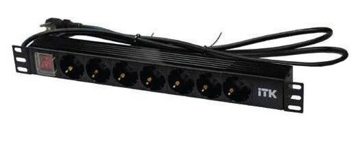 PH12-7D1-P ITK PDU 7 розеток DIN49440 (нем. cтанд.) с LED выключателем, 1U, шнур 2м вилка DIN49441 (нем. станд.), профиль из ПВХ, черный IEK - фото №3