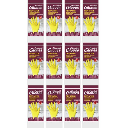 HouseHoldGloves Перчатки хозяйственные , латексные , желтые , размер L, 12уп.