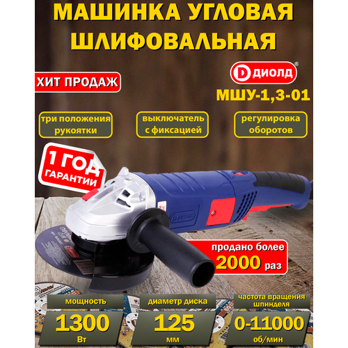 Угловая шлифовальная машина болгарка УШМ шлифмашина 125мм 1300Ватт регулировка оборотов 355000₽