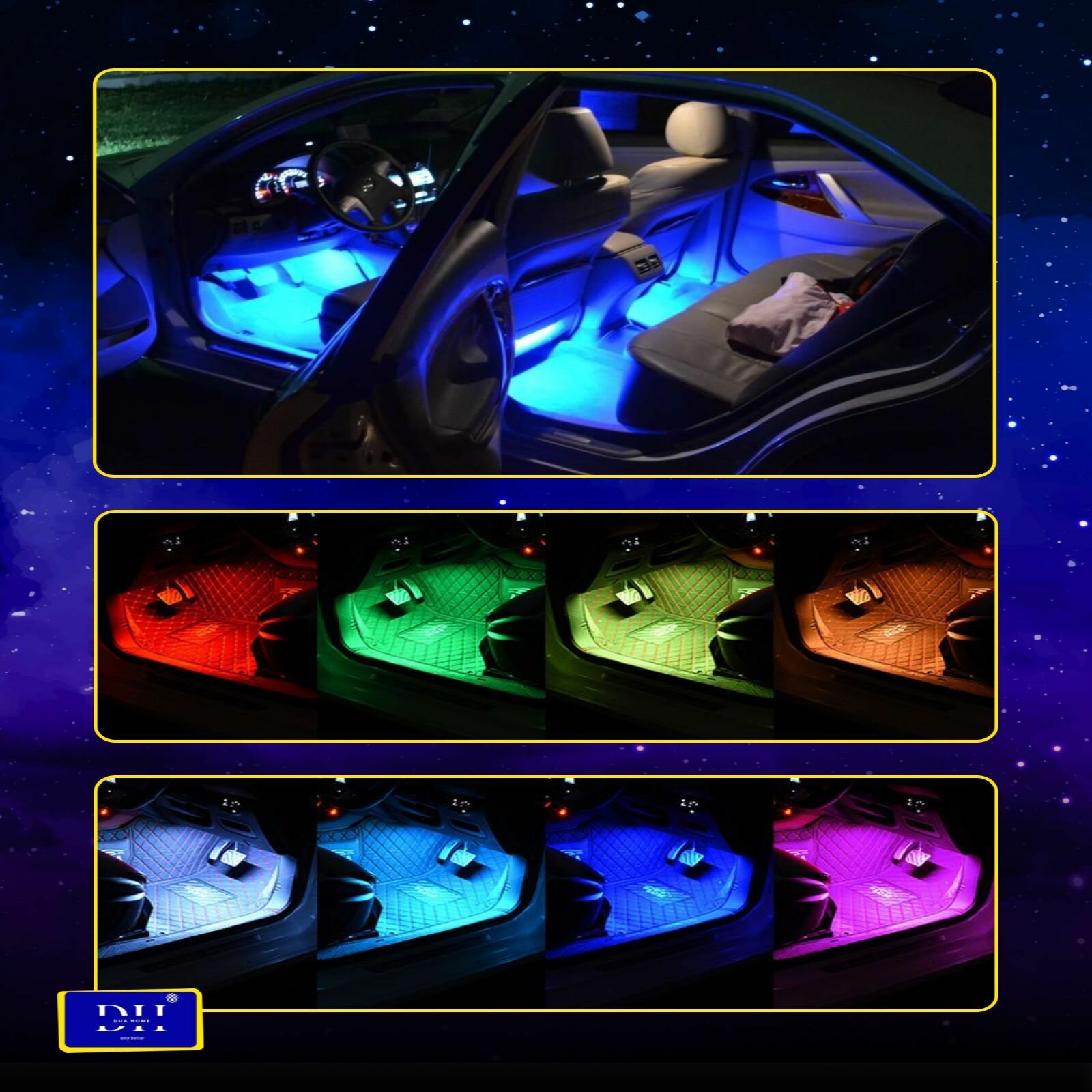 Атмосферная подсветка салона авто в машину LED RGB с ИК-пультом подключение USB 4 модуля