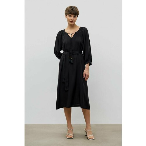 фото Платье baon, вискоза, повседневное, классическое, свободный силуэт, миди, карманы, размер 46, черный