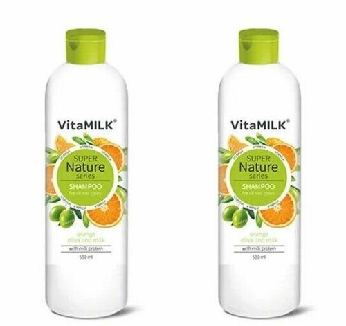 Vitamilk Шампунь для волос Super nature Апельсин, Олива и Молоко, 500 мл, 2 шт