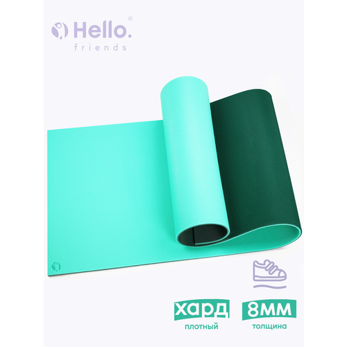 HelloFriends Коврик для фитнеса и йоги Хард 8 мм 180x60 см, плотный, т. зеленый/бирюзовый, нескользящий