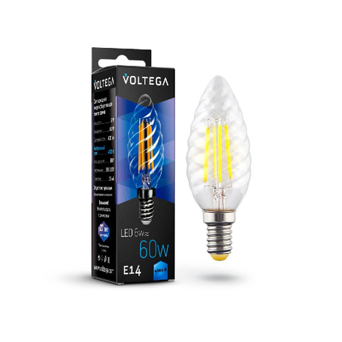 Лампа светодиодная филаментная Voltega E14 6W 4000К прозрачная VG10-CC1E14cold6W-F 7028 (10 шт.)