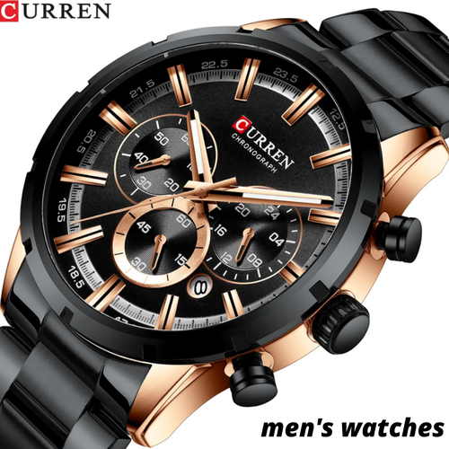 Наручные часы CURREN мужские кварцевые брендовые спортивные стальные водонепроницаемые, черный