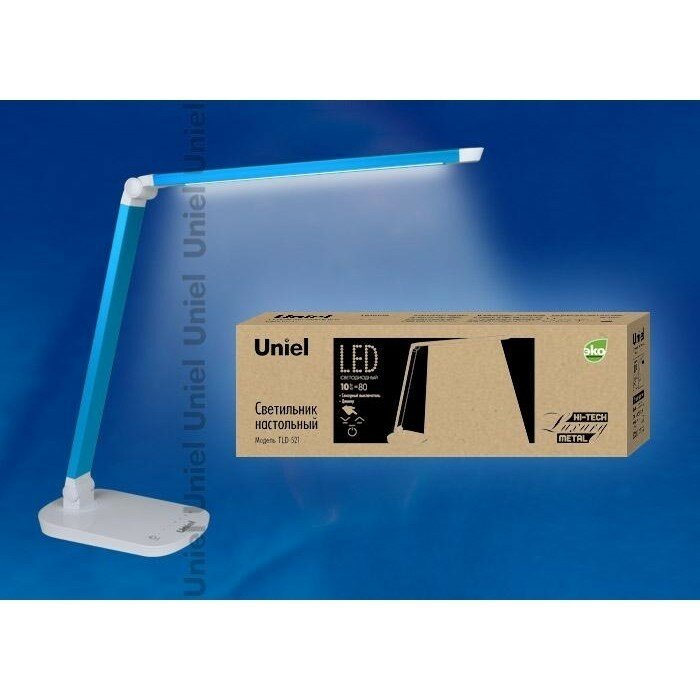 Настольная лампа Uniel TLD-521 Blue/8W/LED/800Lm/5000K/Dimmer/синий металлик