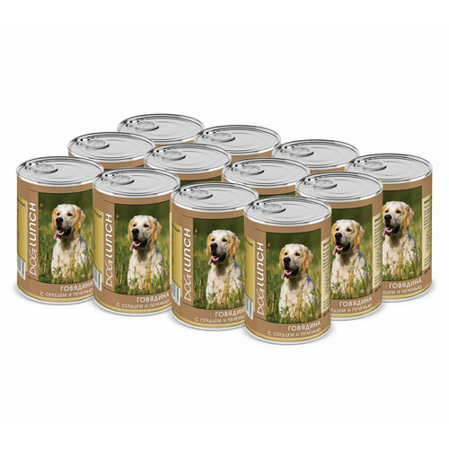 Влажный корм для собак Dog Lunch говядина, сердце, печень 1 уп. х 12 шт. х 410 г консервы для собак дог ланч говядина в желе 410 гр 6 шт