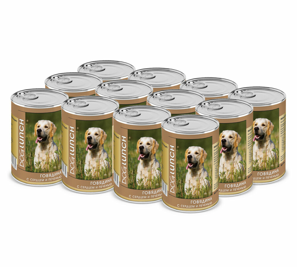 Dog Lunch консервы (в желе) для собак Говядина с Сердцем и печенью, 410 г x 12 шт