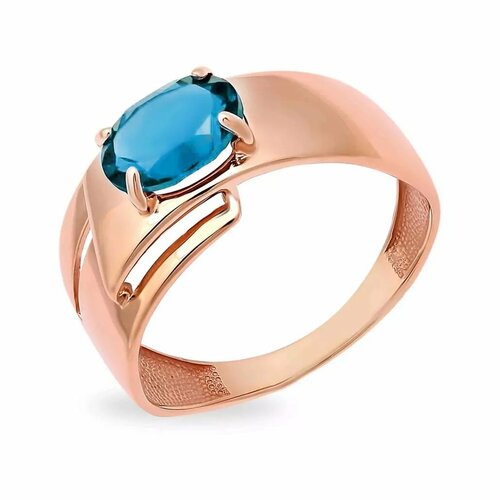 фото Кольцо гиалит, красное золото, 585 проба, сапфир синтетический, размер 20