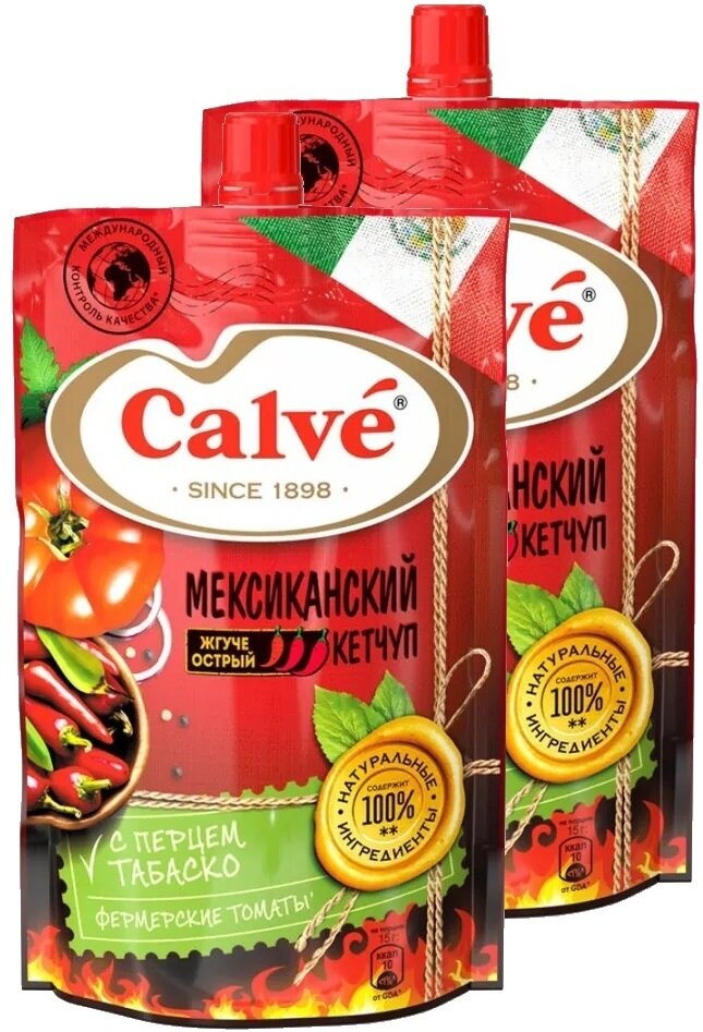 Кетчуп Calve Жгучий мексиканский с Табаско, 2 шт. по 350 г