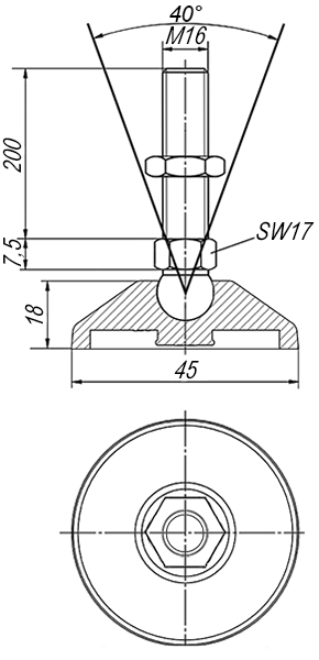 Регулируемая опора M16x200 до 900 кг Алтервиа A000211104516200