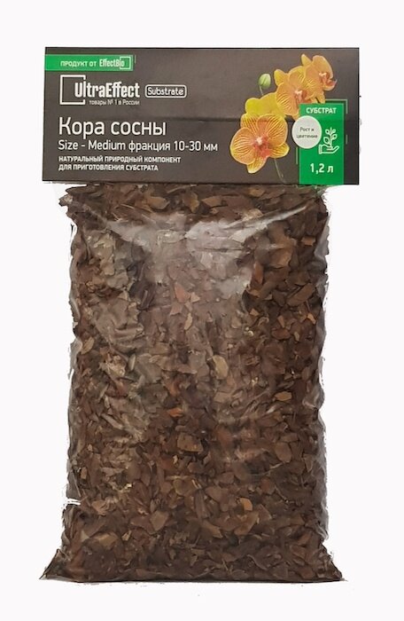 Субстрат для орхидей из сосновой коры Ultra Effect BioLine Medium 10-30mm 1.2л Обработанная паром кора сосны для приготовления грунта для орхидей: Фаленопсис, Дендробиум, Каттлея, Катасетум, Каланты, Камбрия, Онцидиум, Цимбидиум, Фрагмипедиум