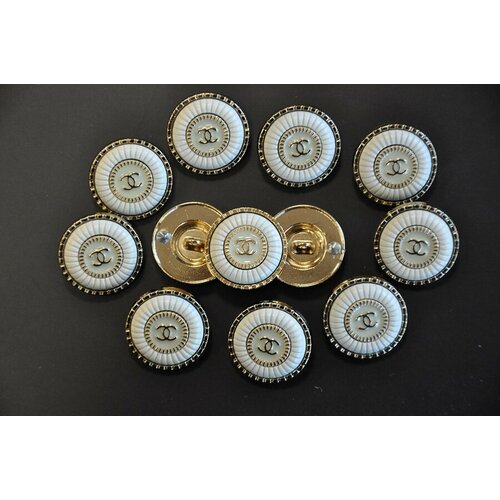 Пуговицы Chanel на ножке, 22 мм, белый цвет, 6 штук в наборе (д-1428)