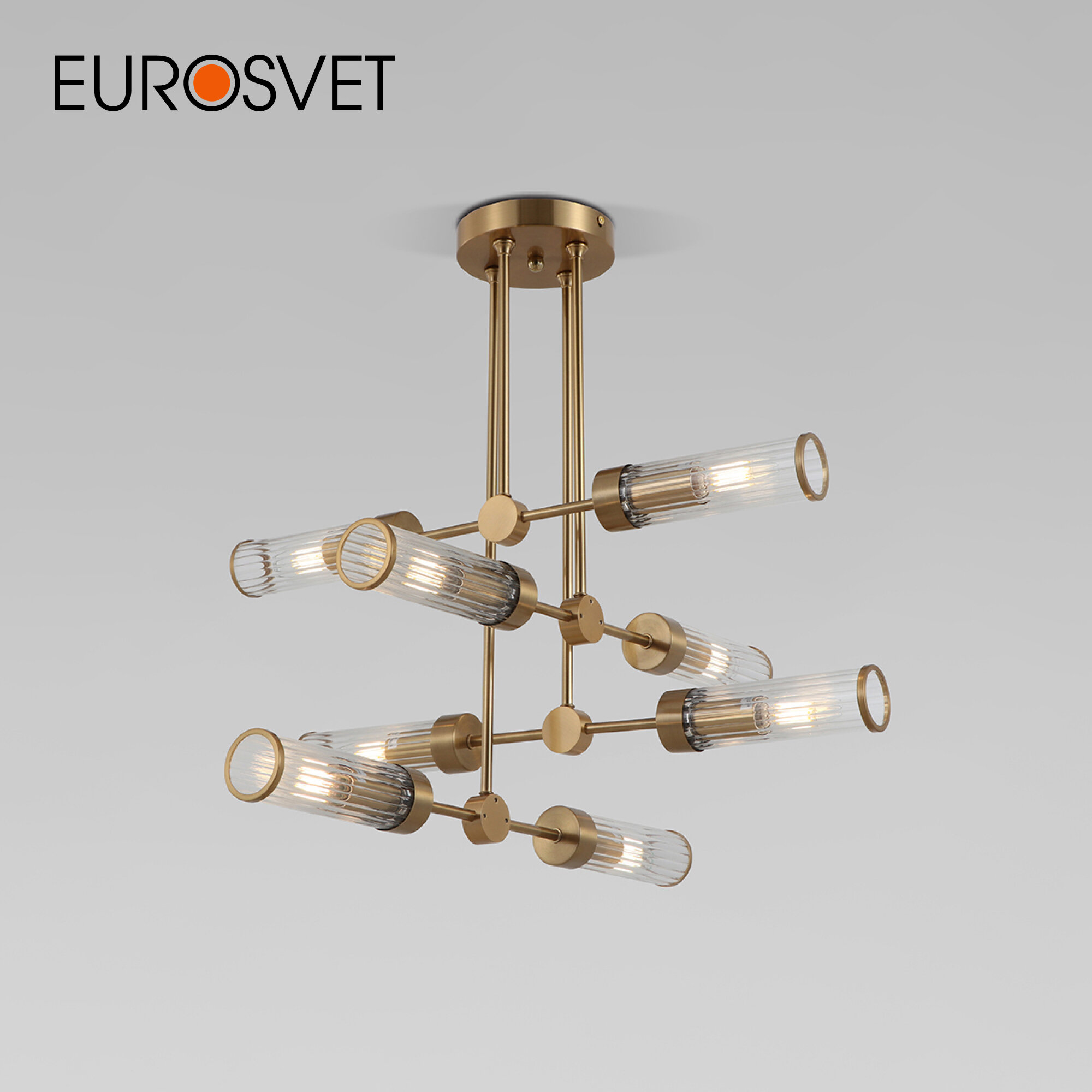 Потолочный светильник с управлением по WI-FI Eurosvet Oriens 60166/8 Smart Умный дом стеклянные плафоны цвет латунь