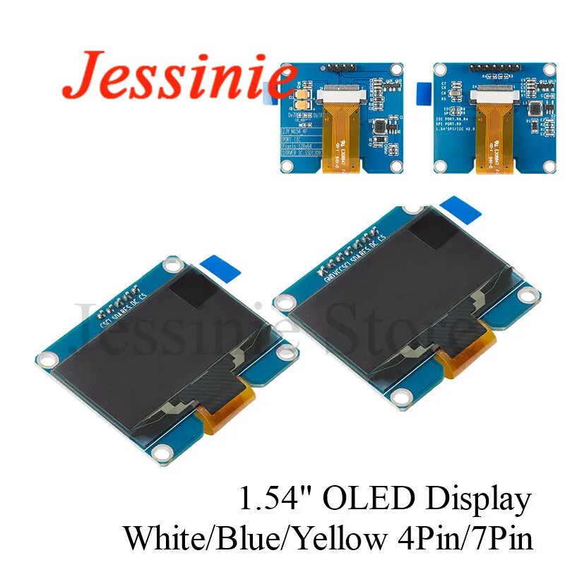 1,54-дюймовый OLED-модуль 1,54-дюймовый экран 12864, ЖК-дисплей, светодиодный модуль дисплея 128*64 SSD1309, интерфейс SPI/IIC I2C для Arduino, 4-контактный, 7-контактный, Yellow 4Pin