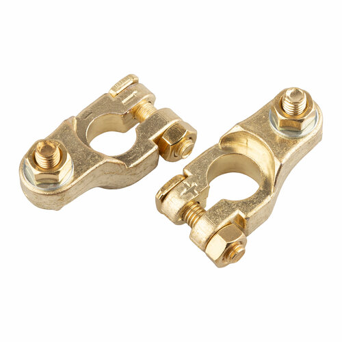 Клемма АКБ WB7 латунь (с выносной площадкой, под зажим провода болтом М8 с гайкой), ком-2шт. (WB)