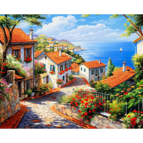 фото Картина по номерам "домики у моря", на холсте на подрамнике, 40 x 50 см kolibriki