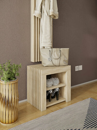 Изображение товара Обувница в прихожую для обуви с сиденьем из ЛДСП Фабрика Стиль Гринвич Лайт 465, 465х461х330 мм, дуб сонома