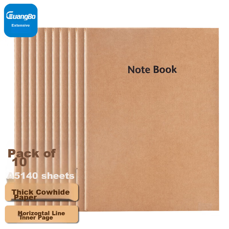 GuangBo A5/40 Sheets Kraft Paper Soft Cover Notebook, Simple Life Series Journal, Diary, Back-To Stationery Notebook, 10-Pack, GBR0731