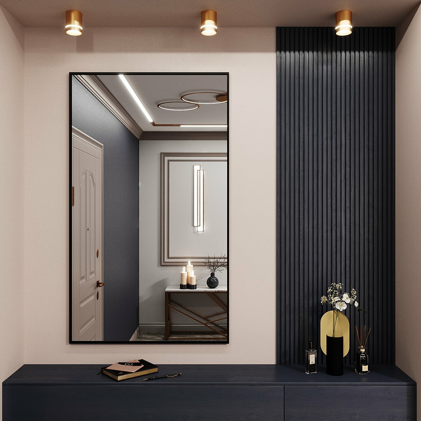 Зеркало настенное в алюминиевой раме BLX MIRROR 140х90 см. Черное