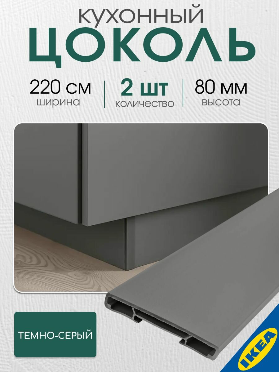 Цоколь кухонный 2 шт. 220x8 см темно-серый IKEA FORBATTRA форбэттра
