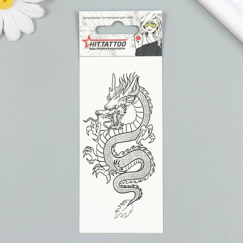 Татуировка переводная - Рычащий дракон, черный, 5.6х12 см, 1 шт