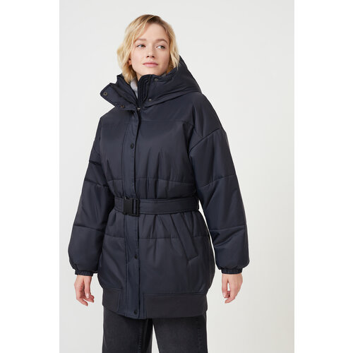 фото  куртка baon, демисезон/зима, оверсайз, манжеты, капюшон, размер s, черный