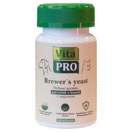 Vita PRO Brewer's yeast Пивные дрожжи с инулином для собак и кошек , 140 таб. пивные дрожжи 8 in 1 excel для кошек и собак 260таб