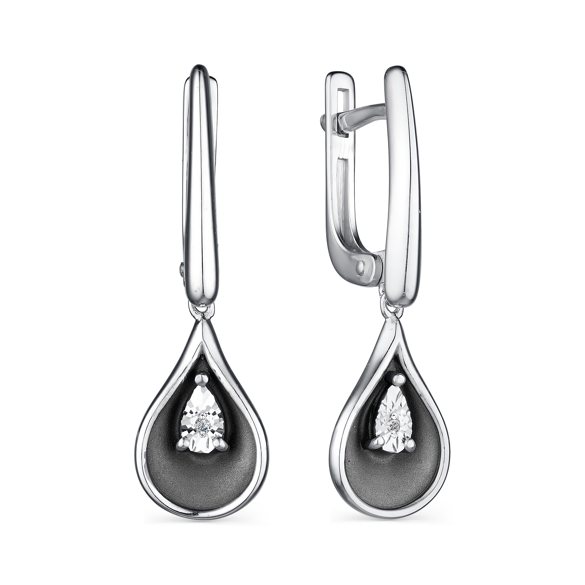 Серьги с подвесками Diamant online, серебро, 925 проба, родирование, бриллиант, длина 3 см, , прозрачный