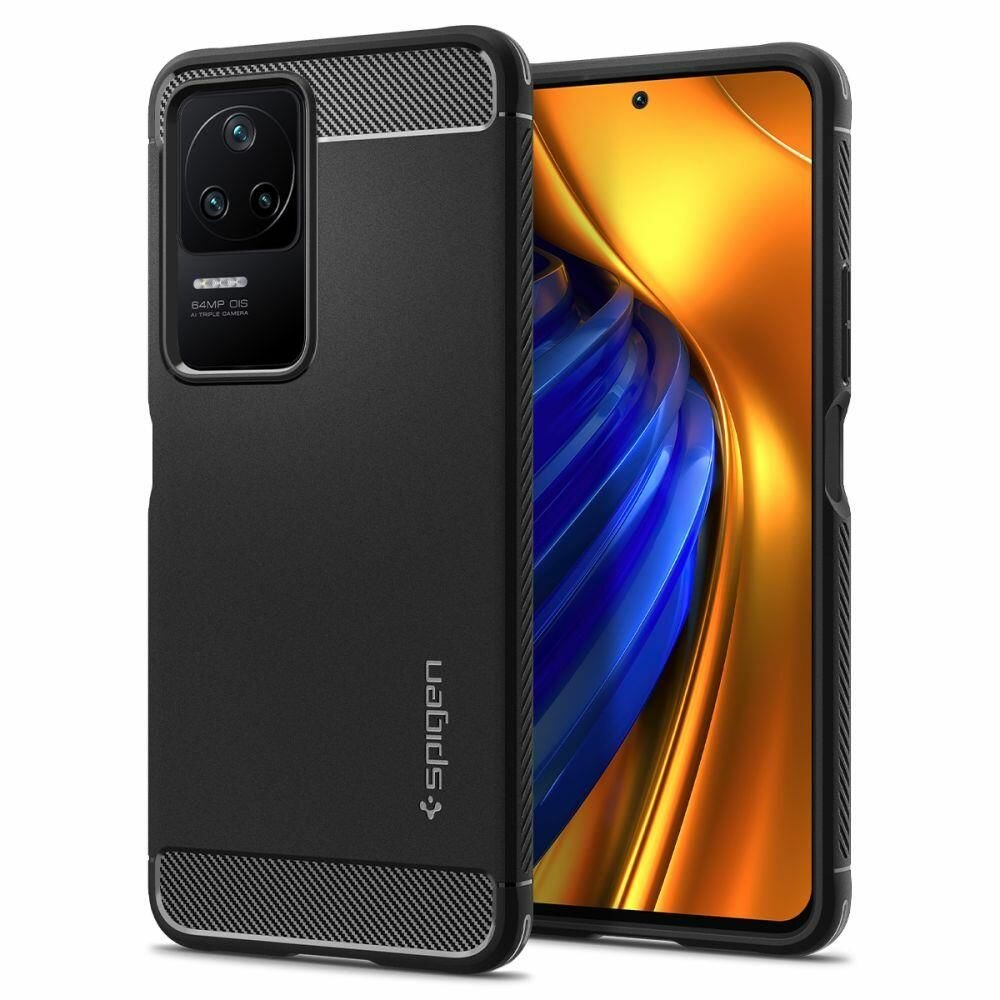 Чехол Spigen на Xiaomi Poco F4/Redmi K40S (ACS04516) Rugged Armor / Спиген Чехол для Сяоми Поко Ф4 Противоударный, Черный