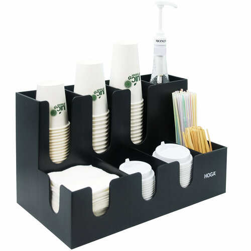 Черный 9-ти секционный барный органайзер для стаканов крышек салфеток и порционных продуктов HOGA-COMP09BK 3550₽