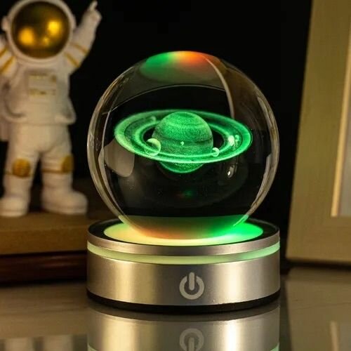 Светящийся стеклянный шар 3D Сатурн, ночник для взрослых и детей / светильник космос для спальни и детской комнаты