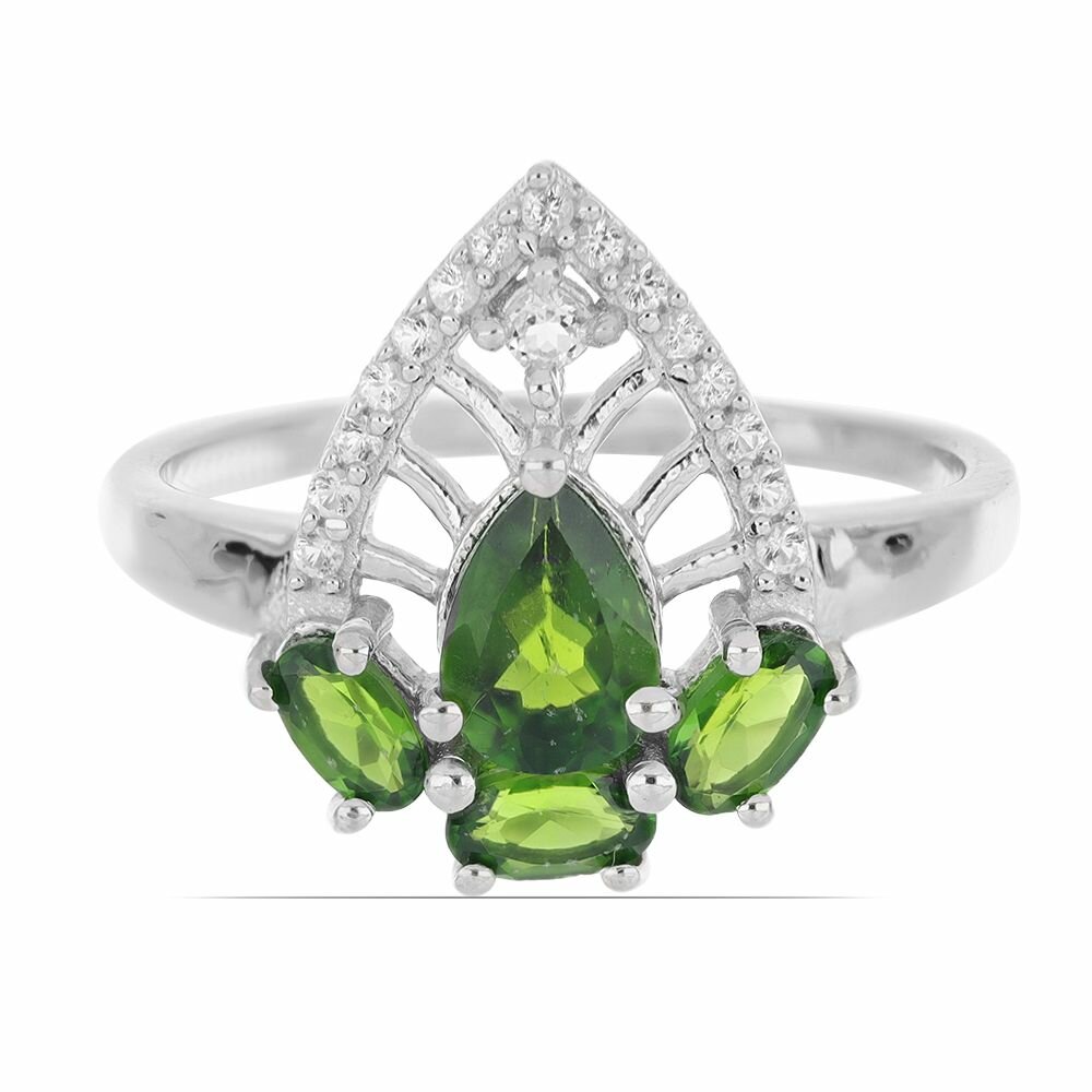 Кольцо, серебро, 925 проба, родирование, хромдиопсид, топаз