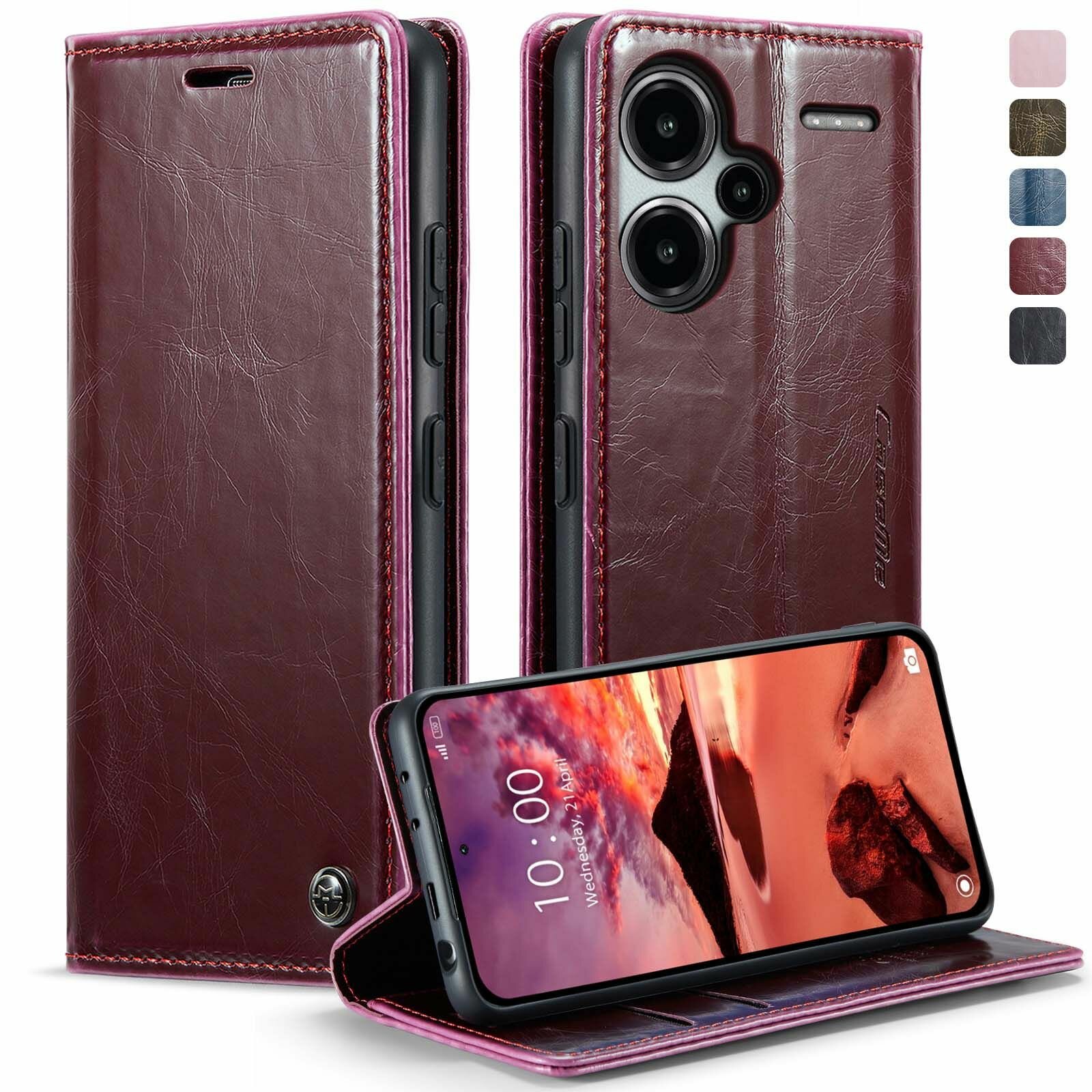 Caseme Кожаный книжка чехол для Xiaomi Redmi Note 13 Pro Plus+ 5G /Сяоми Нот 13 Про + Редми Нот 13 Про 5G с визитницей из экокожи