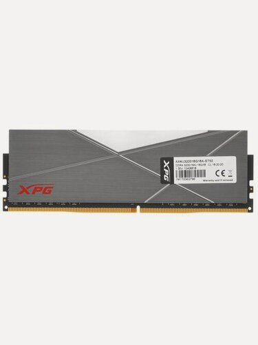Изображение товара Модуль памяти ADATA SPECTRIX D50 XPG, 16ГБ, DDR4, 3200МГц, CL16, RGB-подсветкой, серый