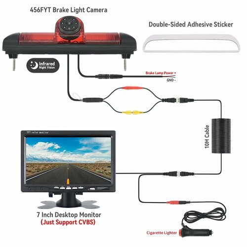 MJDOUD Автомобильная камера заднего вида с стоп-сигналом AHD 1080P и 7-дюймовым монитором для FIAT Ducato CITROEN Jumper PEUGEOT Boxer 2006-2015 700H-CL-456FYT-10M 6317₽