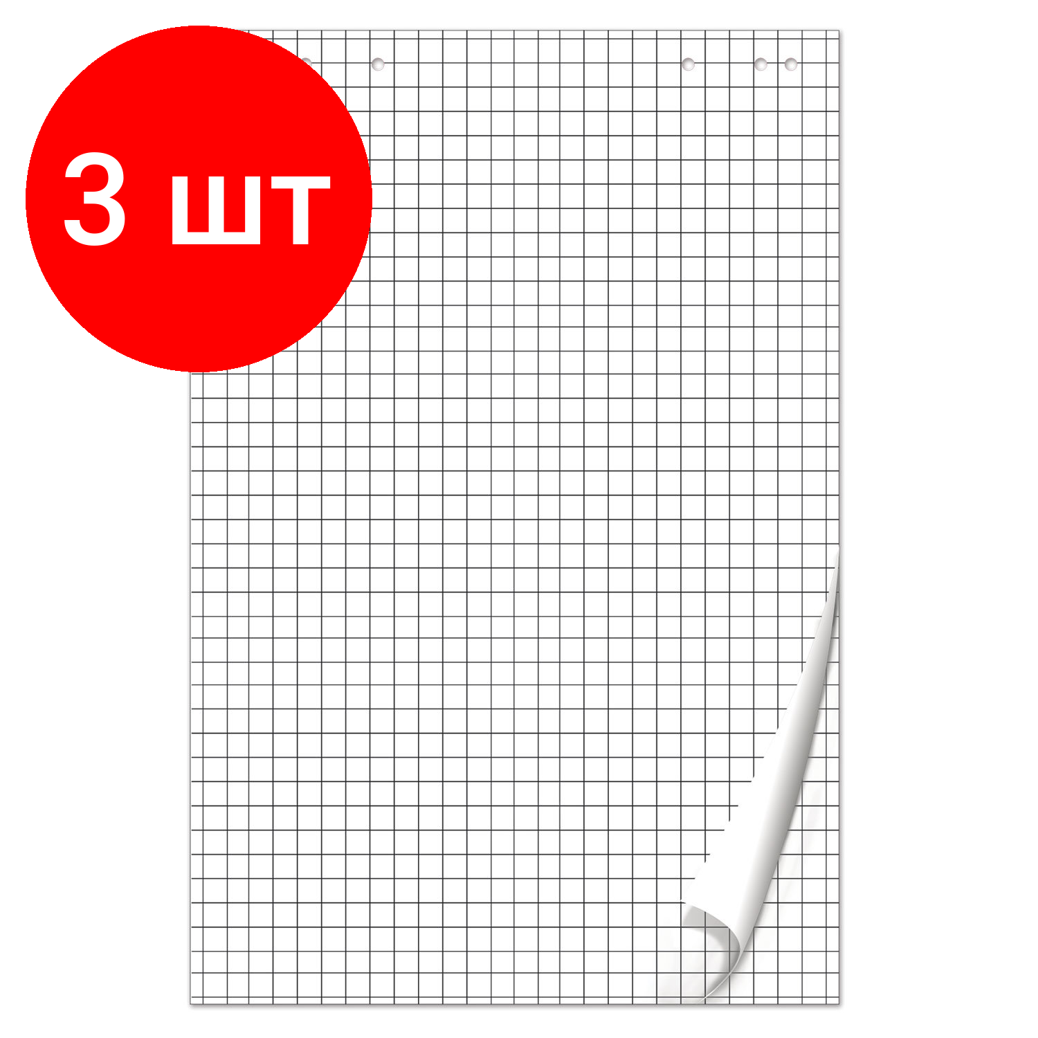 Комплект 3 шт Блокнот для флипчарта BRAUBERG 50 листов клетка 67.5х98 см 80 г/м2 128647