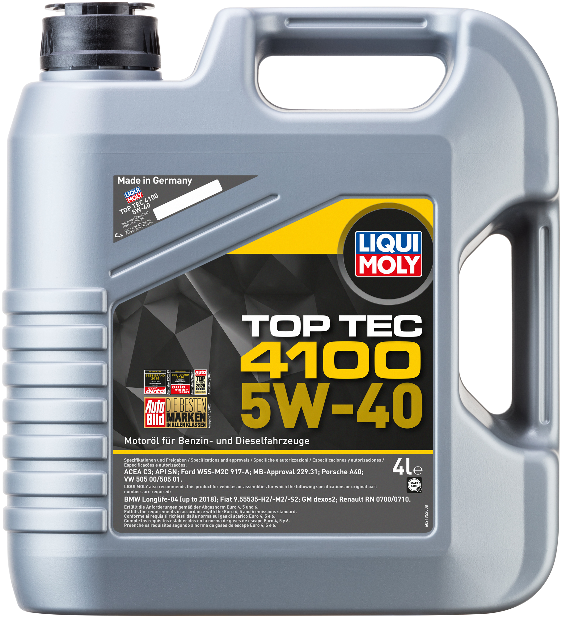HC-синтетическое моторное масло LIQUI MOLY Top Tec 4100 5W-40, 4 л, 1 шт.