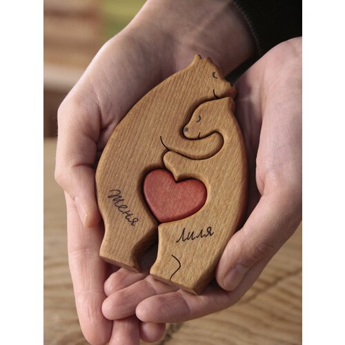 Мишки с Вашими именами! С сердечком. Фигурка интерьерная от мастерской Креатум. Выпилены вручную из бука