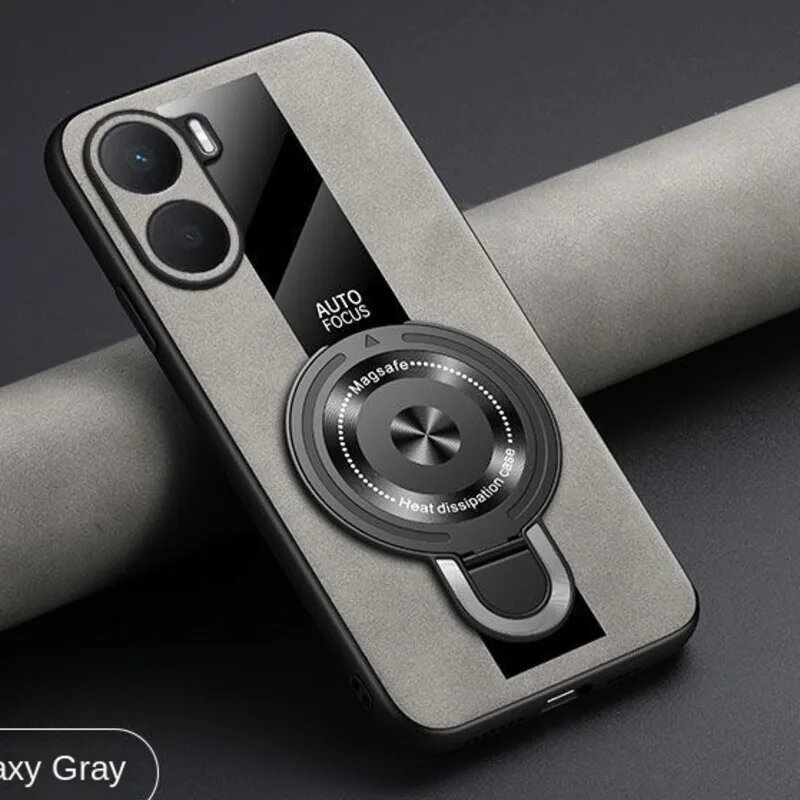 Для Poco X7 5G X7pro Чехол Magsafe Кожаная задняя крышка Для Xiaomi Poco X7 Pro Чехол с магнитным кольцом-держателем PocoX7 X 7 7X f7 m7 Funda, gray, POCO X7 pro — фото 1