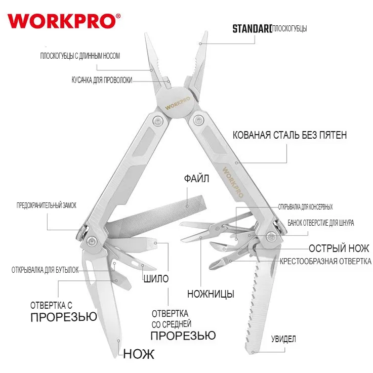 Мультитул 15в1 WORKPRO — фото 1
