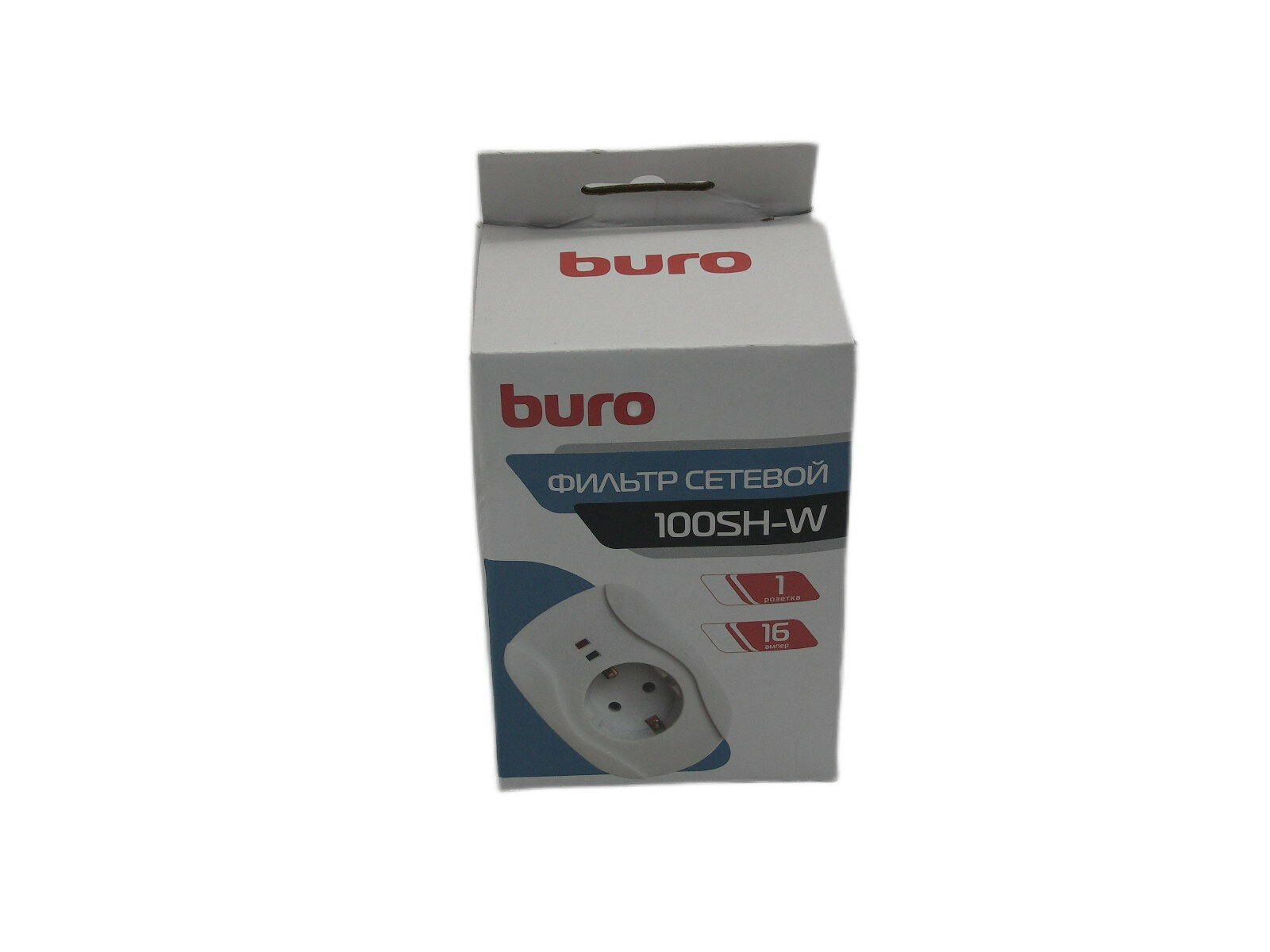 Сетевой фильтр BURO 100SH-W, 1 розеткa, белый