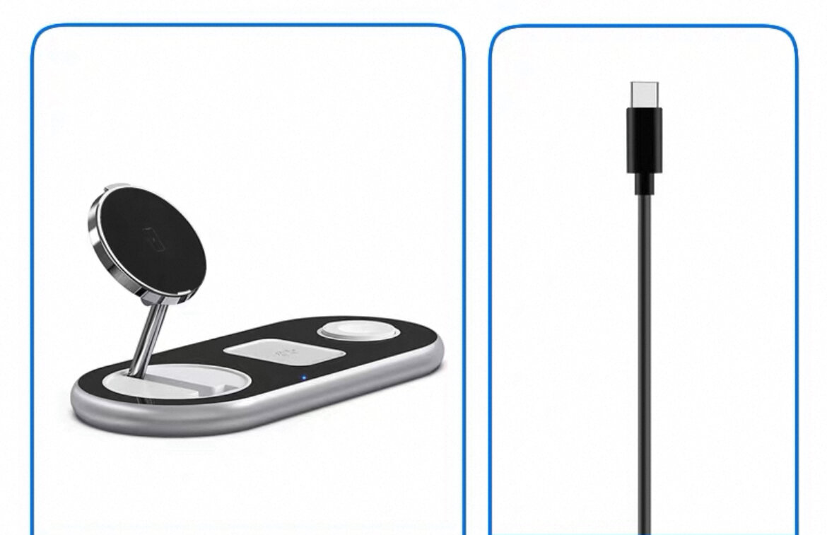 Беспроводная зарядная станция 3в1, зарядка MagSafe для телефона, часов, наушников, портативная зарядка, белый — фото 1