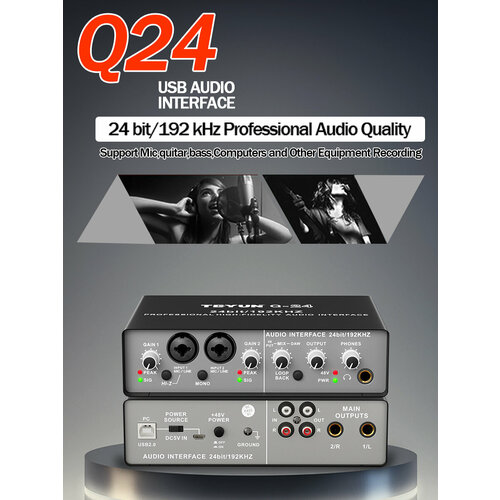 Teyun 24BIT 192KHZ внешняя звуковая карта loopback 48V стерео запись аудио интерфейс Q24 4349₽
