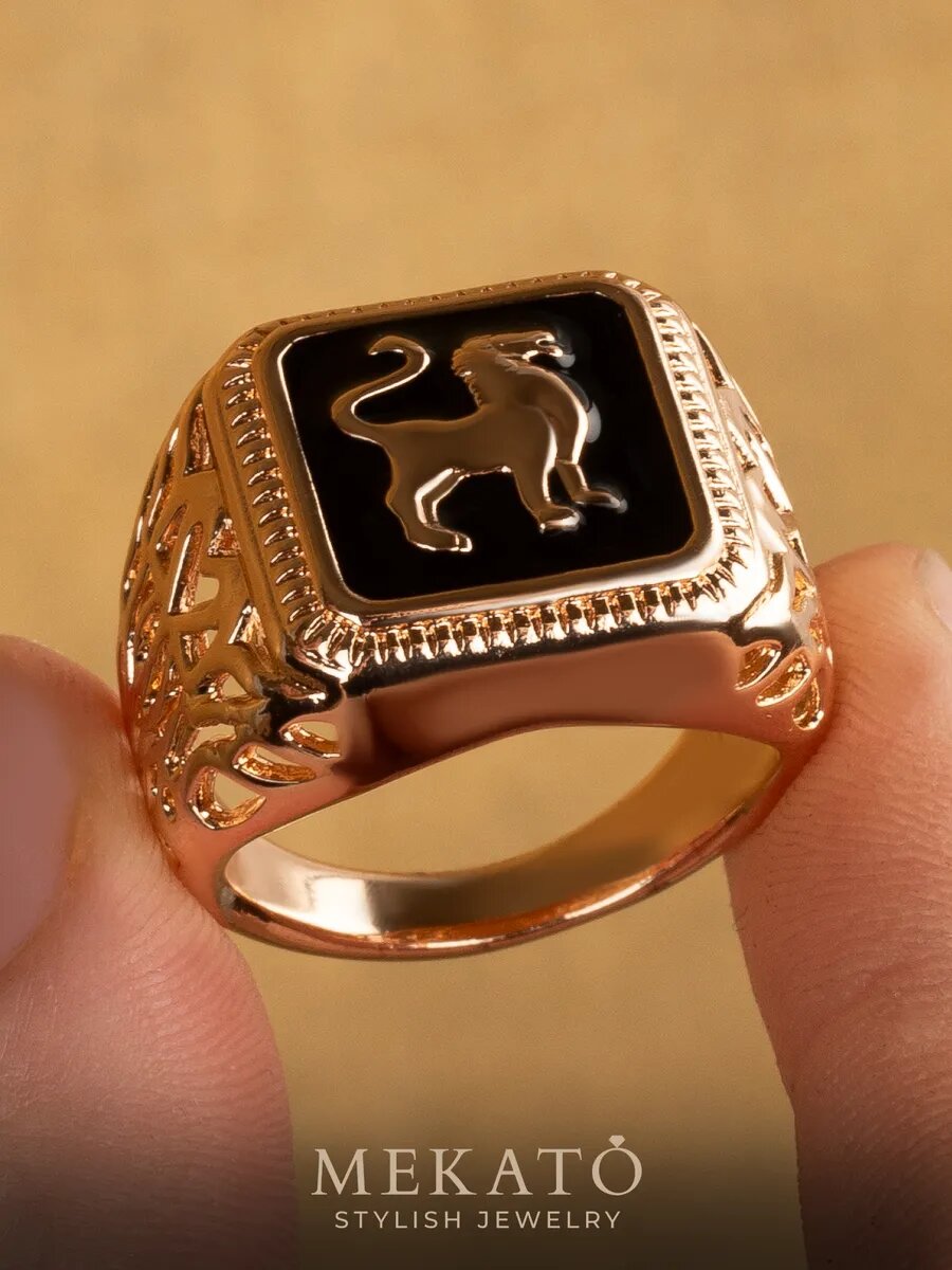 Печатка МЕКАТО, размер 19, черный, золотой — фото 1