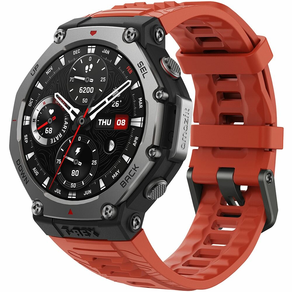 Умные часы Amazfit T-Rex A2323, Lava Red, шагомер, мониторинг сна, емкость аккумулятора 700 мА