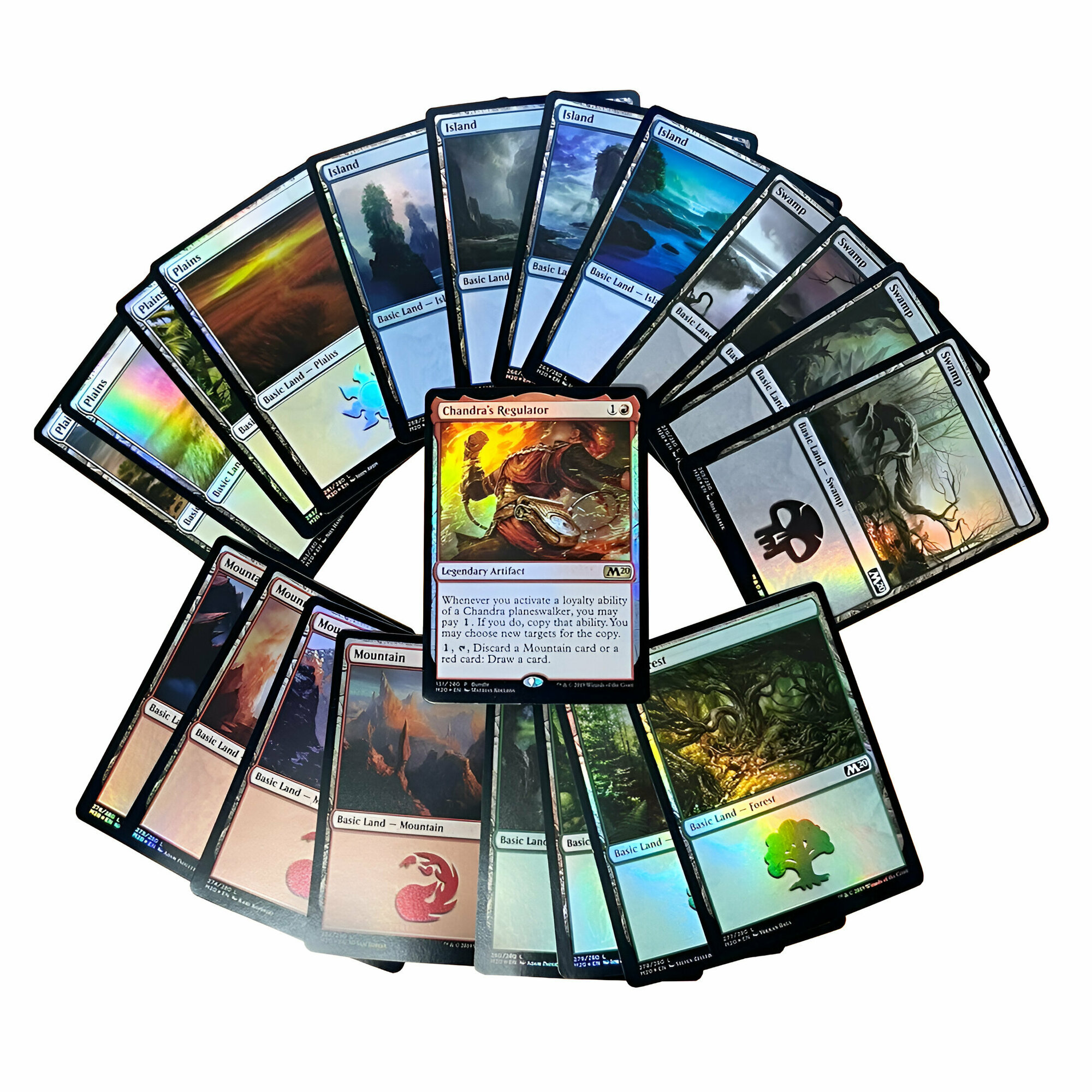 Magic The Gathering: Набор MTG промо Chandra's Regulator foil, M20 foil базовых земель, на английском