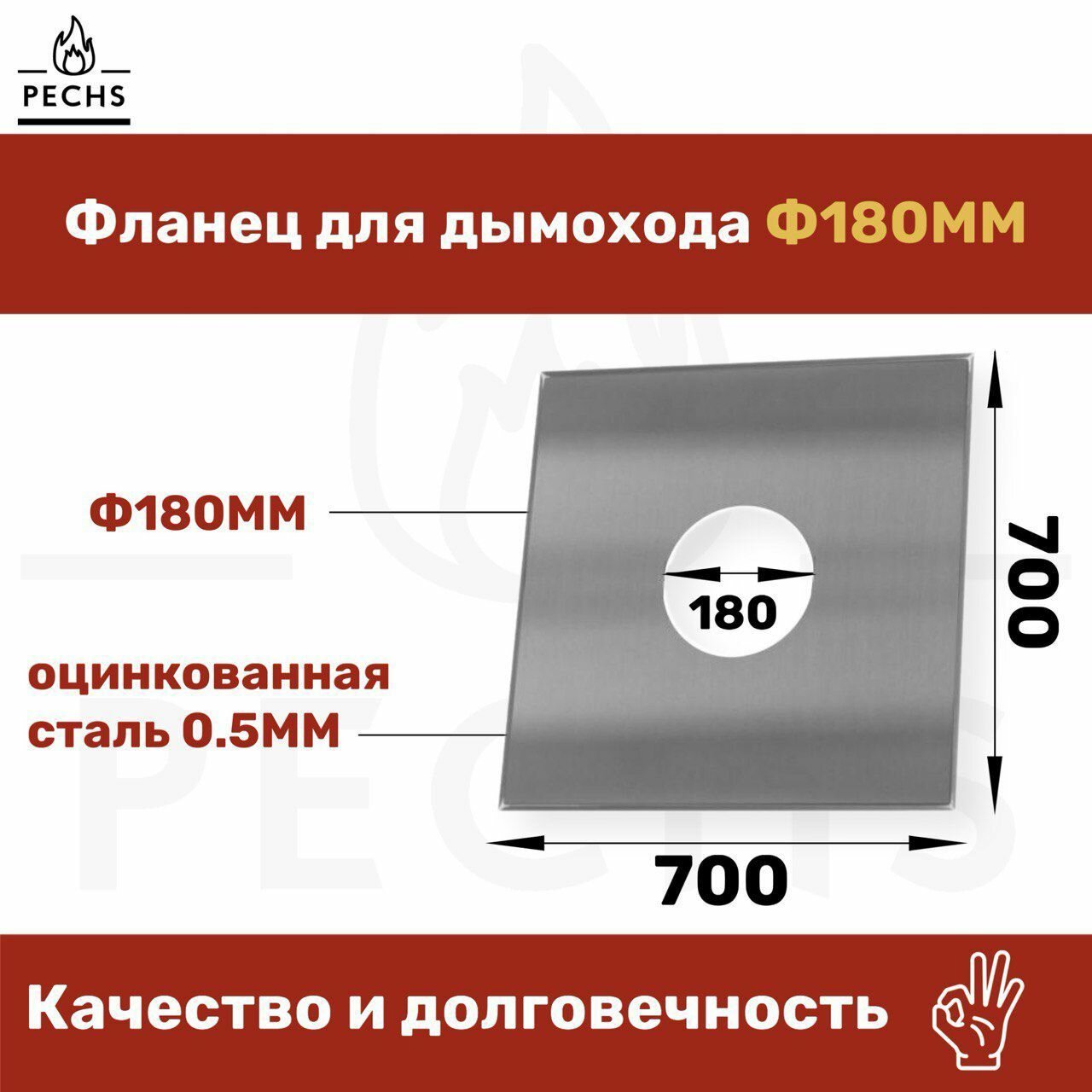 Лист потолочный защитный для дымохода из оцинкованной стали D180