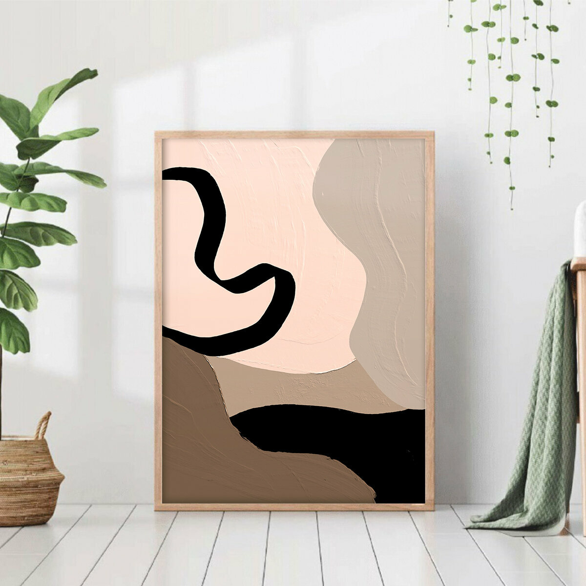 Постер "Абстракция бежевые линии и полосы" 50x70 без рамки на стену для интерьера